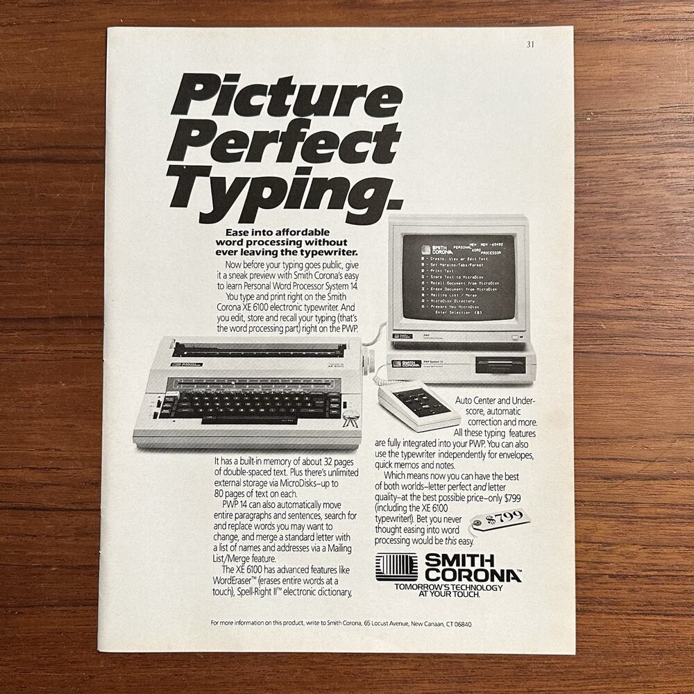 1986 Print Ad Smith Corona Picture Perfect Typng